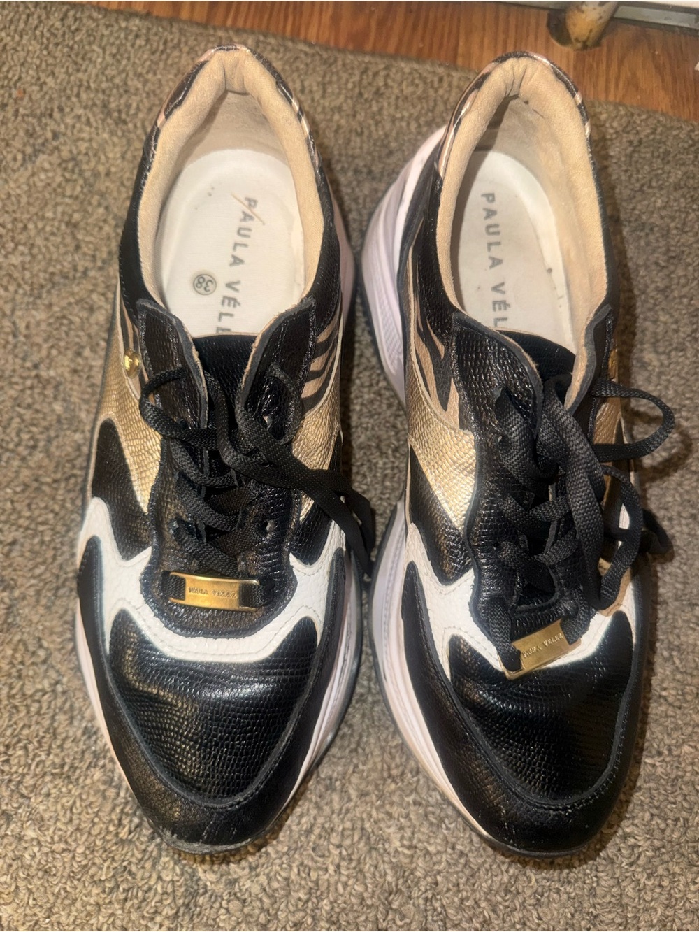 Paula Velez Women's Black Gold Runner Sneakers